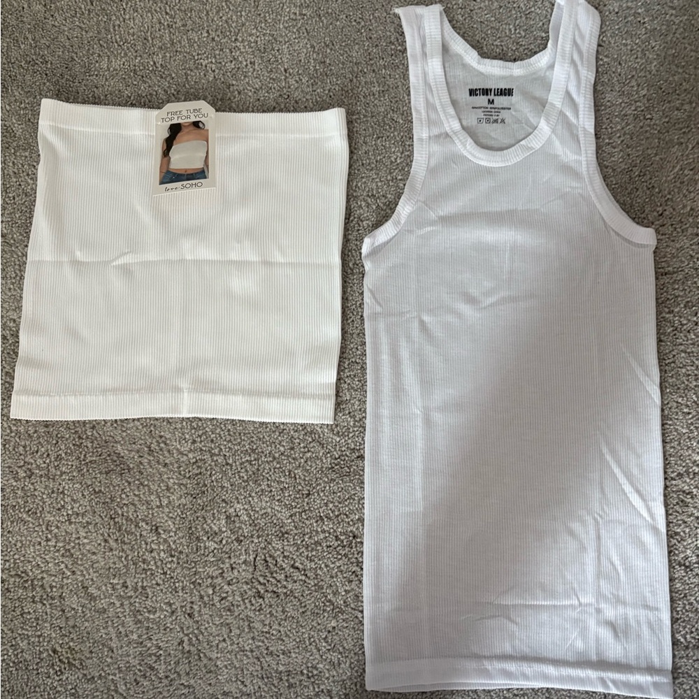 Soho White Ribbed Tube/Tank Tops